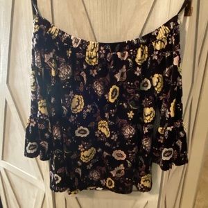 Velvet off the shoulder bell-sleeve floral top